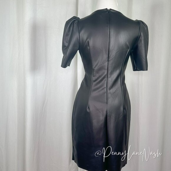 Express Puff Sleeve Vegan Leather Sheat Dress Black - Picture 8 of 11